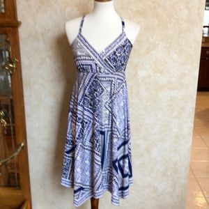 INC International Concepts Blue and White Patchwork Patterned Dress, M